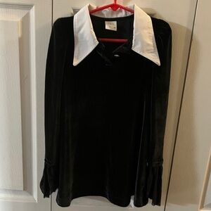 Zara Black Velvet Dress with White Collar